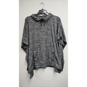 Style & Co Pullover Womens L / XL Gray Black Marled Cowl Neck Poncho Hoodie Top